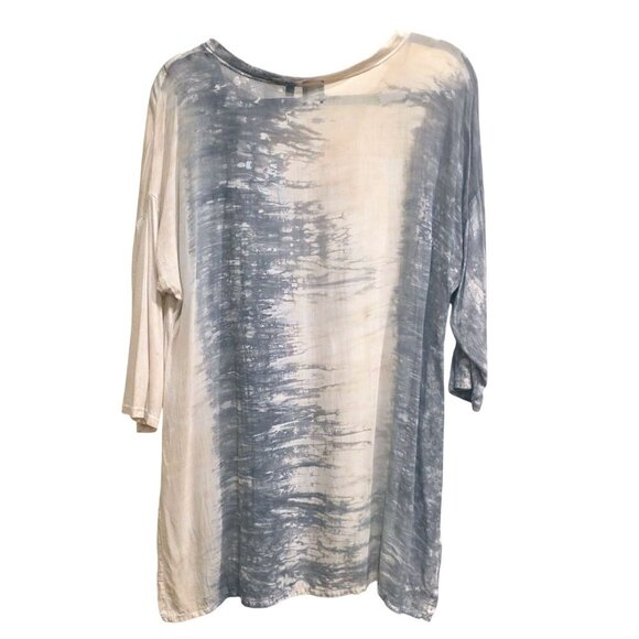 Blue Saks Fifth Avenue Flowy Gray Taupe White Loose Fit V-Neck Top Made In USA L - Picture 9 of 16